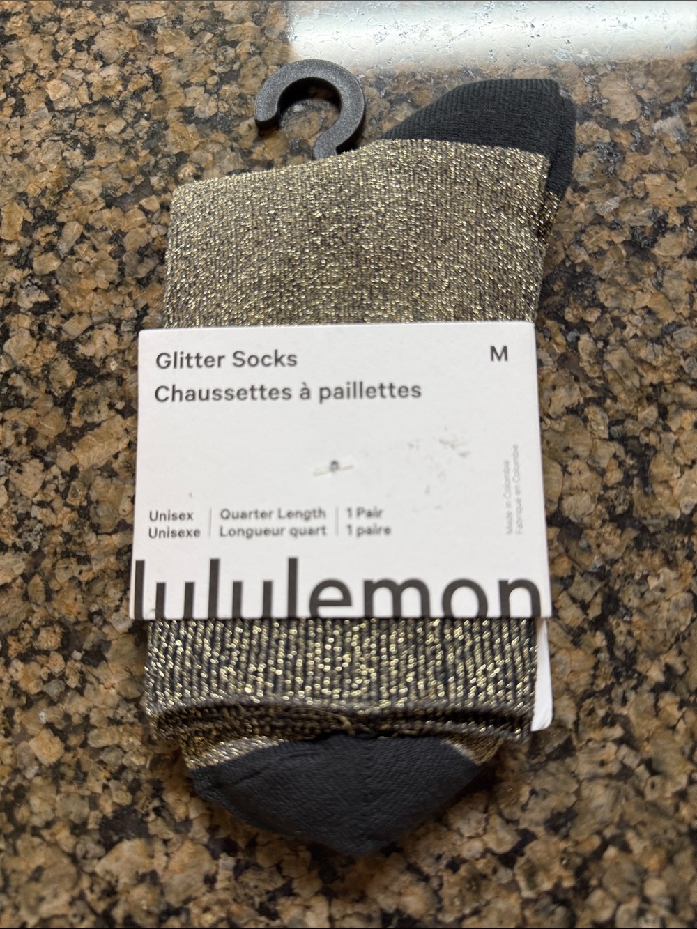 lululemon athletica Men's Glitter Quarter Socks - Metallic Gold and Black